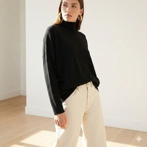 COS Black 100% Wool Oversized Turtleneck Sweater - Small